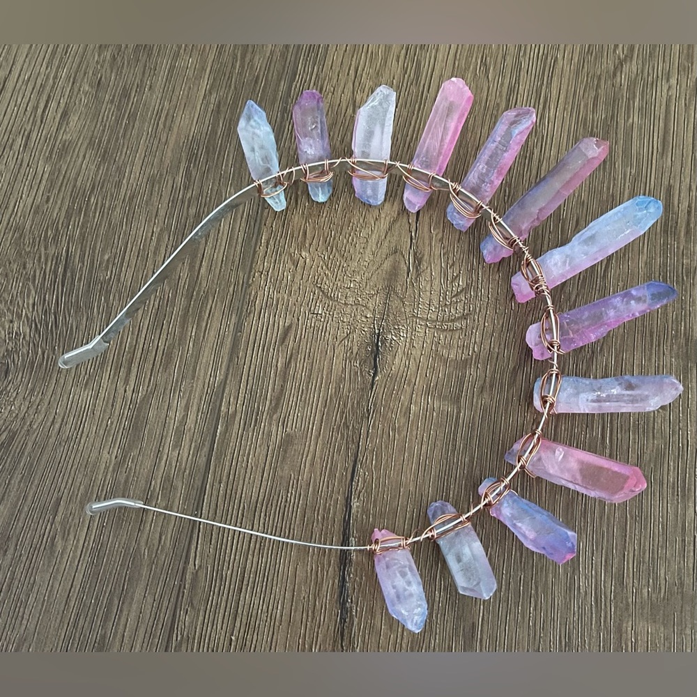 Brand New LARGE Blue & Pink Raw Crystal Crown/Headband - Picture 9 of 15